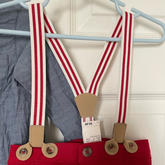 NEW Cat & Jack suspender pant and button up shirt outfit size 12 mths - Picture 3 of 8